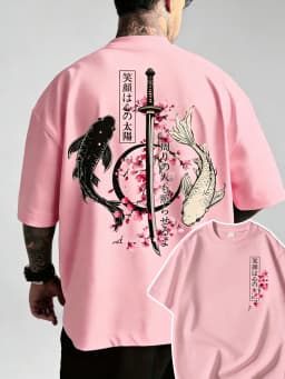 Summer Hot Japanese Yin Yang Koi Fish & Samurai Sword Pattern Cotton Men’s T-Shirt Short Sleeve Tees Casual Oversized Unisex Top