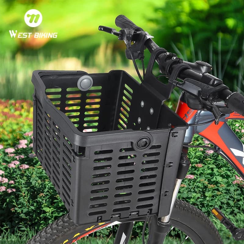 WEST BIKING Foldable Bicycle Basket Portable MTB Road Bike Handlebar Front Storage Rack Multifunctional Cycling Accessories