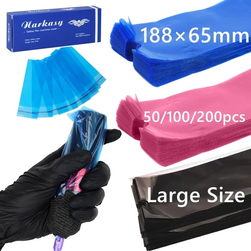 200/100/50pcs Tattoo Machine Pen Cover Bags Large Size Tattoo Pen Sleeves Waterproof Protection Makeup Pen Bags Tattoo Accessory