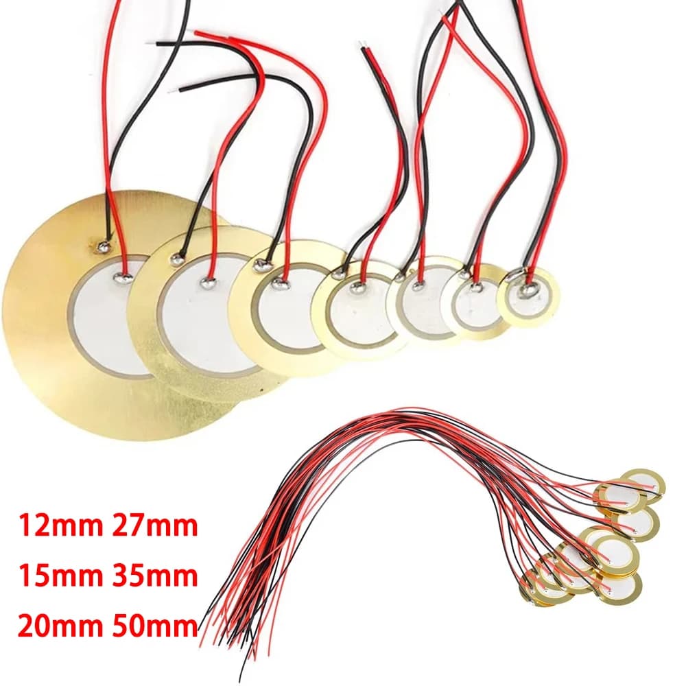 10/20PCS Piezoelectric Ceramic Wafer Kit 12/15/20/27/35/50MM Piezo Element with Wire for DIY Buzzer, Sensor & Vibration Projects