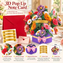 Premium 3D Pop Up Flower Bouquet Card Mothers Day Gift Valentines Day Anniversary Birthday Greeting Cards Thank You Wishes Gifts
