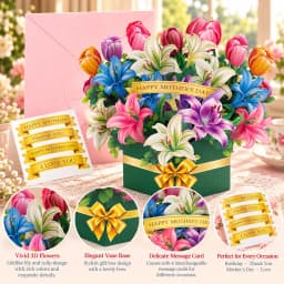 Premium 3D Pop Up Flower Bouquet Card Mothers Day Gift Valentines Day Anniversary Birthday Greeting Cards Thank You Wishes Gifts