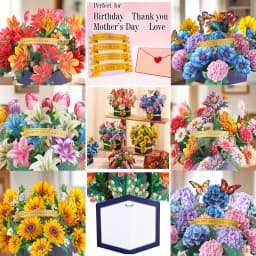 Premium 3D Pop Up Flower Bouquet Card Mothers Day Gift Valentines Day Anniversary Birthday Greeting Cards Thank You Wishes Gifts