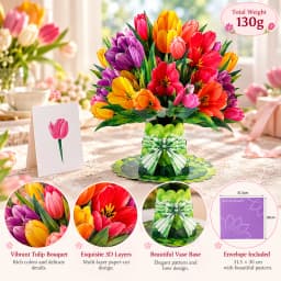 Premium 3D Pop Up Flower Bouquet Card Mothers Day Gift Valentines Day Anniversary Birthday Greeting Cards Thank You Wishes Gifts