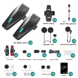ASMAX S1 Helmet Bluetooth Headset, 50-Rider CloudTalk, Voice Control Motorcycle Intercom, FM Radio, ENC, IPX7 Waterproof