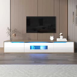 TV Cabinet High Gloss TV Cabinet Color Matching High Gloss White and Wood with Color Changing LED Light (White)