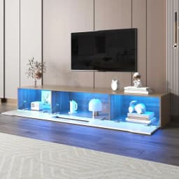 TV Cabinet High Gloss TV Cabinet Color Matching High Gloss White and Wood with Color Changing LED Light (White)