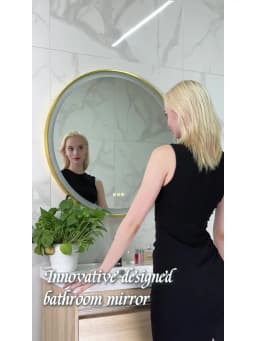 24/32 Inch Gold Frame LED Bathroom Mirror 3 Colors Temperature Wall Mounted Vanity Mirror Fast Defagging