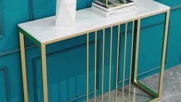100CM Slim Narrow Hallway Console Table Real Marble Long Bar Table Metal Legs Industrial Stand 2 Color