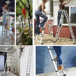 16.5FT(8.2ft+8.2ft)/5M Multi-Purpose Telescopic Aluminium Ladder,Extendable Folding Ladder, Non-Slip Steps, 150 kg Load Capacity