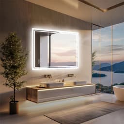 LUVODI LED Bathroom Mirror, Frameless Backlit Vanity Mirror, Dimmable 3-Color Light, Anti-Fog, Touch Sensor