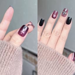 10pcs Black Purple Gothic Style 3d Cross Short Square Cat Eye Press On Fake Nails Cool Reusable Adhesive False Nails