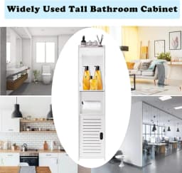 DayPlus Bathroom Waterproof Cabinet w/Paper Drawer,Tall Toilet Storage Cupboard,White Organizer Shelves,Free-standing Storage