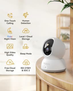 2K Indoor Camera for Home Security, 360° Pet Dog Camera with Phone App, 2-Way Talk, One-Touch Call, Night Vision, 2.4GHz