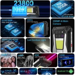 8849 Tank 3 Rugged 32GB 512GB 23800mAh Android14 120W Charger Dimensity 8200 5G 200MP 120Hz Outdoor Light GPS Dual SIM
