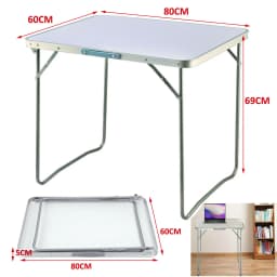 80x60x69cm Aluminium Camping Table, Portable Folding Table Small Picnic Table Laptop Desk TV Dinner Bed Home Office, White