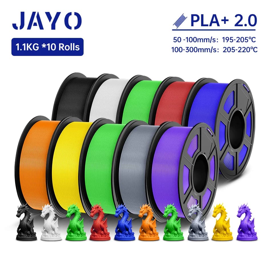 JAYO 3D Filament PLA + 2.0 10 Rolls Upgrade PLA plus 3D Printer Filament Neatly 3D Printing Material For FDM Multicolor