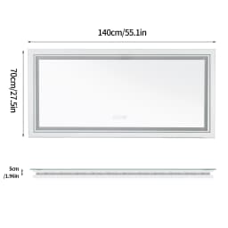 55x28 Inch Dimmable Large Rectangular LED Lighted Bathroom Mirror Wall Mounted Vanity Backlit Mirror with Touch 3 Colors Switch
