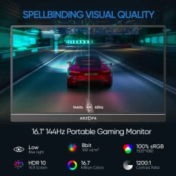 ARZOPA 16.1 inch 100% sRGB 144Hz Portable Monitor Gaming Laptop Display with Type C Mini HDMI For PS/Steam/Deck/Switch/PC/Mac