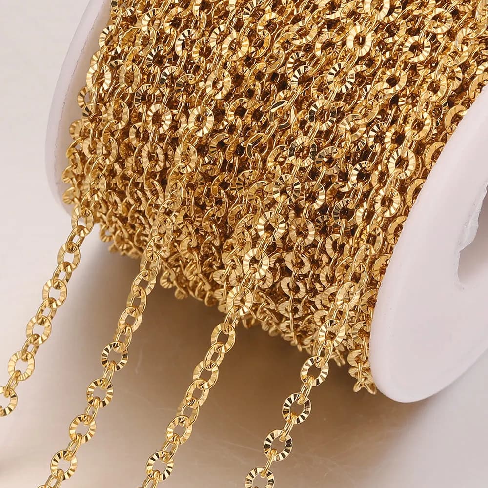 2m Lot Stainless Steel O Shape Oval Chain Cross Plated Gold Chains Link Roll for Jewelry Making DIY Necklace Bracelet Supplies