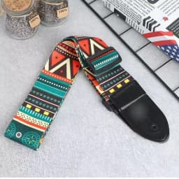 1pc Ukulele Extra Wide Acoustic Guitar Strap Leather Belt Adjustable Shoulder Strap Artistic Print for Wood Guitar Electric Bass