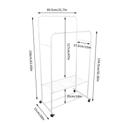 Heavy Duty Rolling Clothes Rack with Wheels Metal Coat Hanger Stand Shoes Storage Organizer