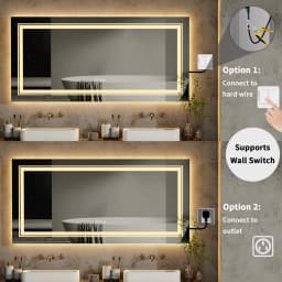 48"X24" LED Bathroom Mirror with Lights, Anti-Fog, Dimmable, Backlit + Front Lit, Lighted Bathroom Vanity Mirror Memory