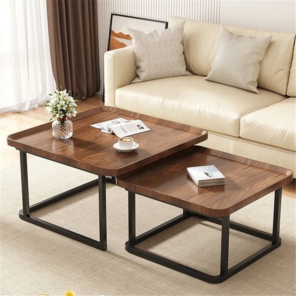 Industrial Coffee Table Set, Stacking Vintage Side End Table, Space Saving, Office Living Room Furniture, 2Pcs