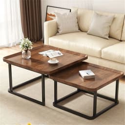 Industrial Coffee Table Set, Stacking Vintage Side End Table, Space Saving, Office Living Room Furniture, 2Pcs