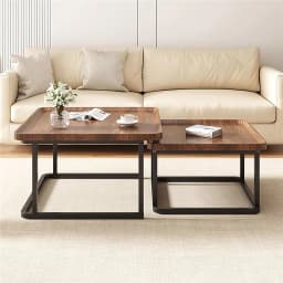 Industrial Coffee Table Set, Stacking Vintage Side End Table, Space Saving, Office Living Room Furniture, 2Pcs