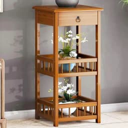 2/3 Tier Bamboo Bedside Table Sofa End Table with Drawer Plant Display Storage Shelf Unit
