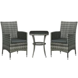Outsunny Rattan Bistro Set Garden Chair Table Patio Outdoor, Black