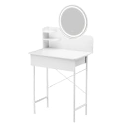 Makeup Vanity Desk with LED Lighted Mirror Vanity Table with 1 Drawer and 2 Opening Shelves 3 Modes Brightness Adjustable