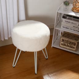 Voltsify White Round Plush Vanity Stool with Metal Legs Living Room Shoe Changing Stool Leisure Stool Furniture