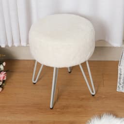 Voltsify White Round Plush Vanity Stool with Metal Legs Living Room Shoe Changing Stool Leisure Stool Furniture