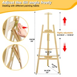 1.5M Wooden Artist Easel|Adjustable A-Frame Display|Folding Pine Wood Stand|for Wedding/Studio/Exhibition (Easy Assembly)