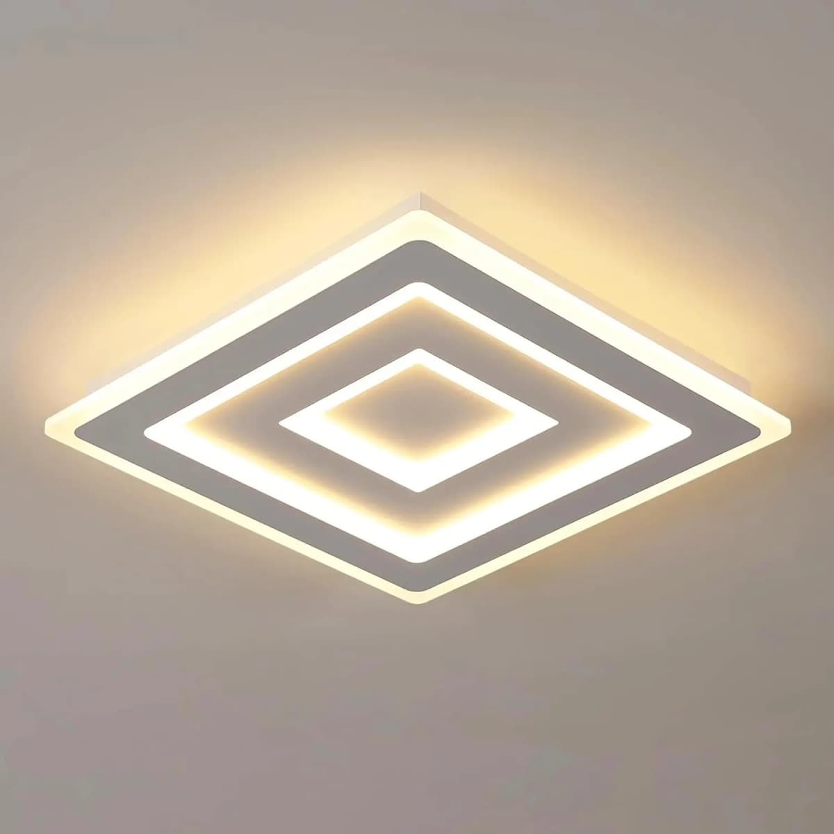 Modern Square LED Ceiling Light,28W Acrylic Lamp,White Chandelier for Bedroom, Living Room Warm Light 3000K
