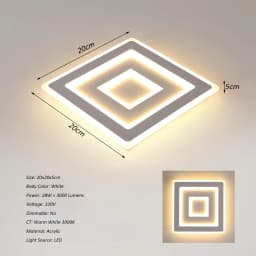 Modern Square LED Ceiling Light,28W Acrylic Lamp,White Chandelier for Bedroom, Living Room Warm Light 3000K