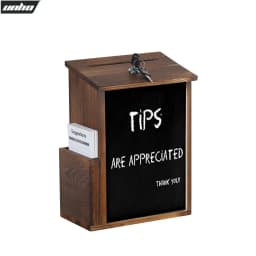 Lockable Suggestion Box Wooden Charity Donation Boxes Wall Mounted Comment Ballot Box with Lock Card Holder and Writing Board