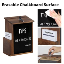 Lockable Suggestion Box Wooden Charity Donation Boxes Wall Mounted Comment Ballot Box with Lock Card Holder and Writing Board