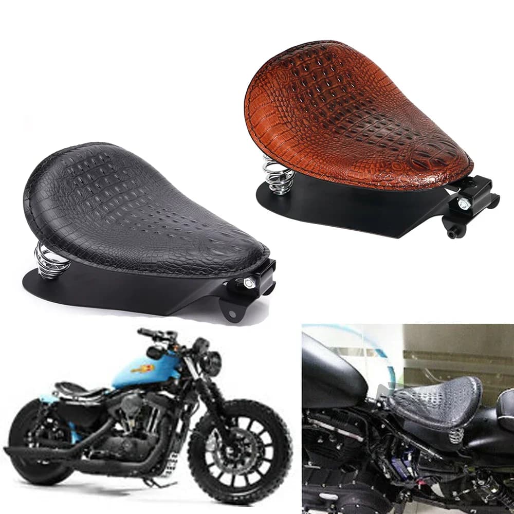 Motorcycle Retro Brown/Black Alligator Pattern Solo Seat For Honda Shadow 700 Magna For Harley Sportster Bobber Chopper Rocker