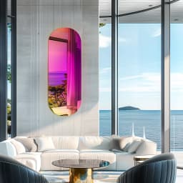 Wisfor Decorative Wall Mirror Long Oval Iridescent Mirror Full Length Rainbow Wall Hanging Accent Mirror for Bedroom Living Room