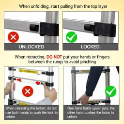 3.8M Telescopic Ladder 12.5FT Multi-Purpose Stainless Steel Extendable Sturdy Loft EN131 for Draw Wall Replace Bulb Repair Roof
