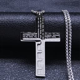 Cross Christian Church Prayer Necklace Men Stainless Steel Gold Color Bible Amulet Necklaces Jewelry colar masculino N2005S02