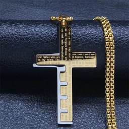 Cross Christian Church Prayer Necklace Men Stainless Steel Gold Color Bible Amulet Necklaces Jewelry colar masculino N2005S02