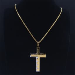 Cross Christian Church Prayer Necklace Men Stainless Steel Gold Color Bible Amulet Necklaces Jewelry colar masculino N2005S02