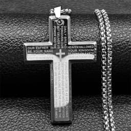 Cross Christian Church Prayer Necklace Men Stainless Steel Gold Color Bible Amulet Necklaces Jewelry colar masculino N2005S02