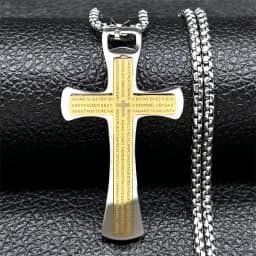 Cross Christian Church Prayer Necklace Men Stainless Steel Gold Color Bible Amulet Necklaces Jewelry colar masculino N2005S02