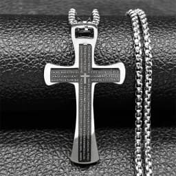 Cross Christian Church Prayer Necklace Men Stainless Steel Gold Color Bible Amulet Necklaces Jewelry colar masculino N2005S02