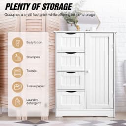 Bathroom Floor Cabinet Storage Organizer with 4 Drawers & 1 Door Free Standing Cupboard Unit White, w/Adjustable Shelf
